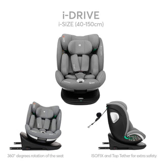 KikkaBoo i-Drive 360° Rotating Baby Child Car Seat i-Size ISOFIX - Dark Grey