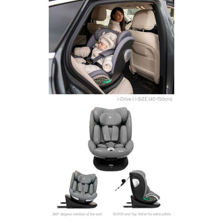 KikkaBoo i-Drive 360° Rotating Baby Child Car Seat i-Size ISOFIX - Dark Grey