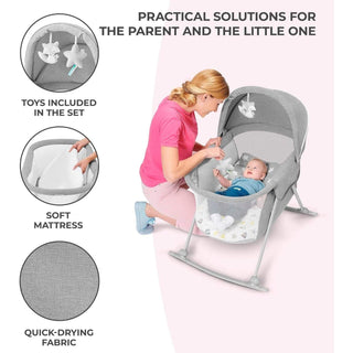 Kinderkraft Baby Crib 3 in 1 LOVI Cradle Travel Cot Rocker Portable - Grey