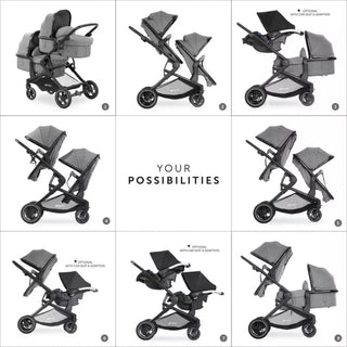 Hauck Atlantic Twin Pushchair – Grey | Convertible Twin Pram & Pushchair with Universal Car Seat Compatibility