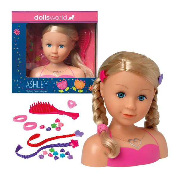 Dollsworld Ashley Styling Head Playset – Creative Hair Styling Fun for Kids 3+ with Accessories