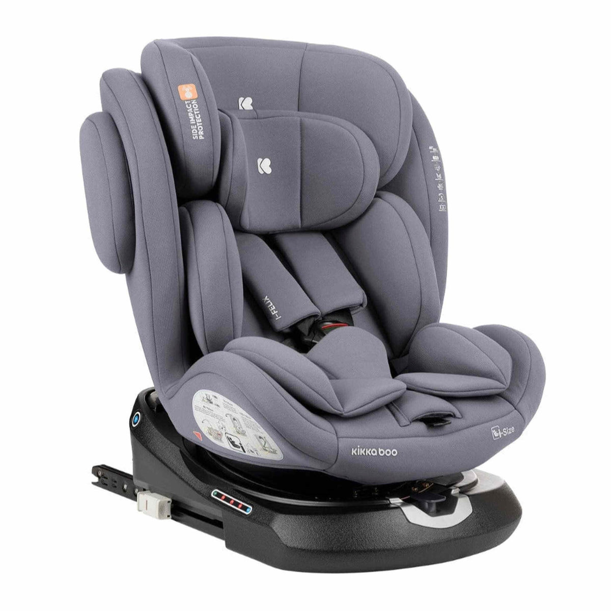 KikkaBoo i-Felix i-Size ISOFIX Car Seat 40–150cm – Light Grey