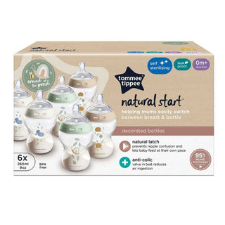 Tommee Tippee Natural Start Anti-Colic Baby Bottles 260ml – 6 Pack with Slow Flow Teats Pond Blue