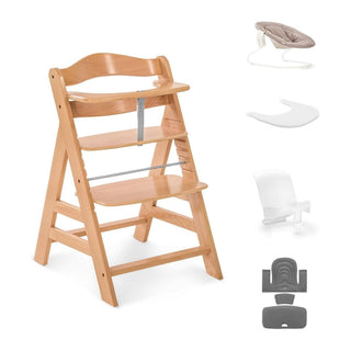 Hauck Alpha+ Economy High Chair Bundle - Wooden High Chair - Beech Natural