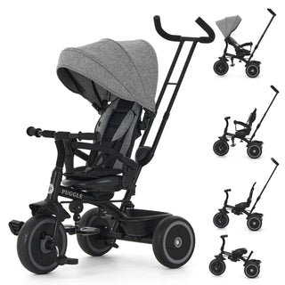 Puggle Easy Twist 6-in-1 Folding Trike with Parent Handle – Melange Grey