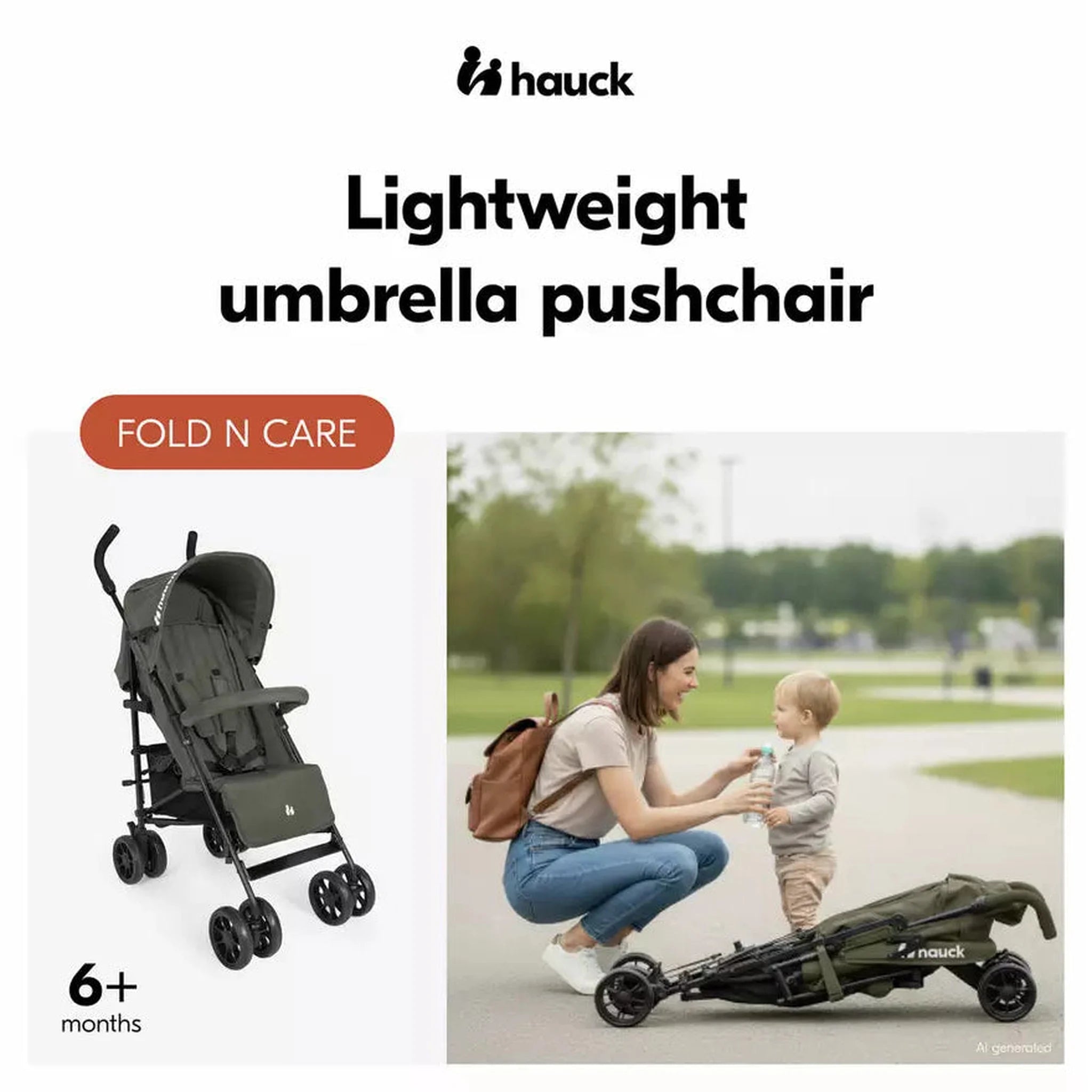 Hauck Fold N Care Pushchair Black Lightweight Stroller