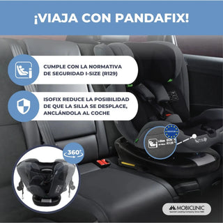 Mobiclinic Pandafix Car Seat – 360° Rotating, i-Size, Isofix, 0–12 Years (0–36 kg, 40–150 cm)- Black