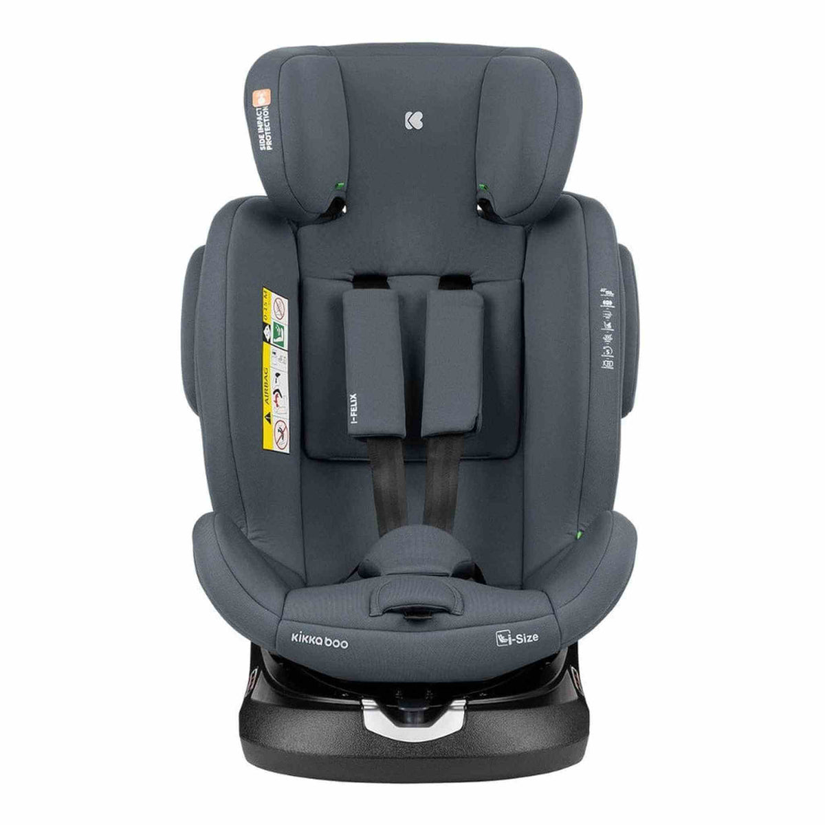 KikkaBoo i-Felix i-Size Car Seat ISOFIX 40-150 cm Dark Grey – front view with harness