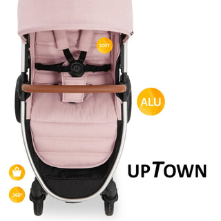 Hauck Uptown Pushchair Stroller Extra Large Seat for All Terrains with Raincover Melange Rose