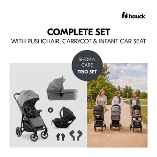 Hauck Shop N Care Trio Set - Pushchair, Car Seat, & Carrycot - Grey