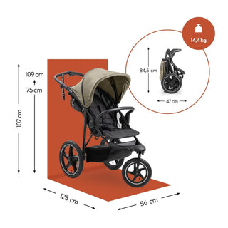 Hauck Runner 3 - All-Terrain Pushchair with Handbrake & Air Wheels - Olive