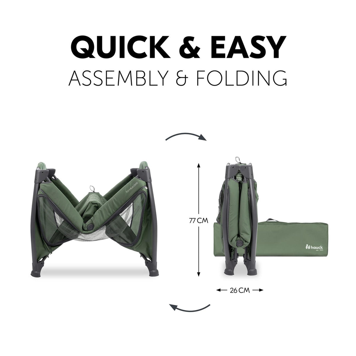 Hauck Play N Relax Center Travel Cot - Dark Green – quick assembly and folding
