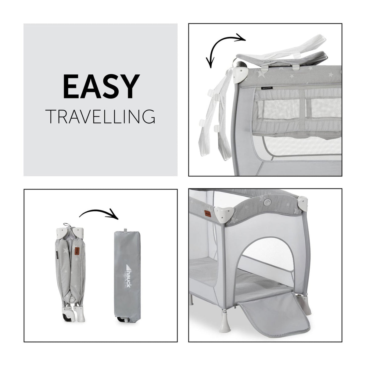 Hauck Sleep N Play Center - Travel Cot & Playpen - Grey Stars