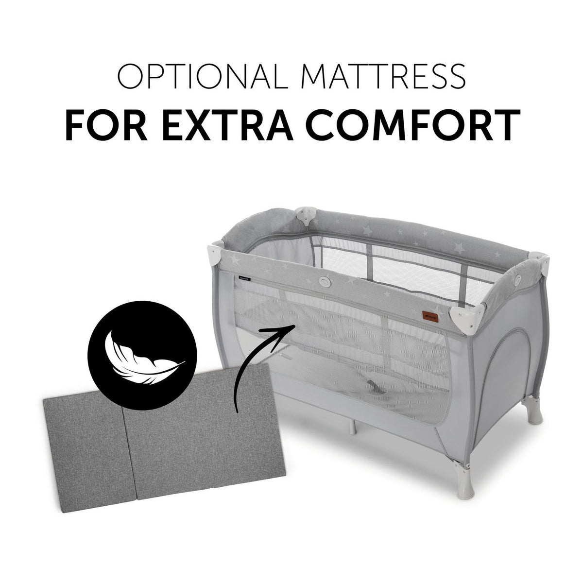 Hauck Sleep N Play Center - Travel Cot & Playpen - Grey Stars – optional mattress