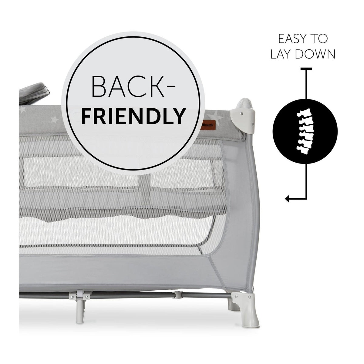 Hauck Sleep N Play Center - Travel Cot & Playpen - Grey Stars