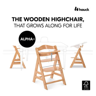 Hauck Alpha+ Economy High Chair Bundle - Wooden High Chair - Beech Natural