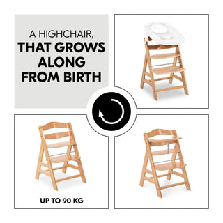 Hauck Alpha+ Economy High Chair Bundle - Wooden High Chair - Beech Natural