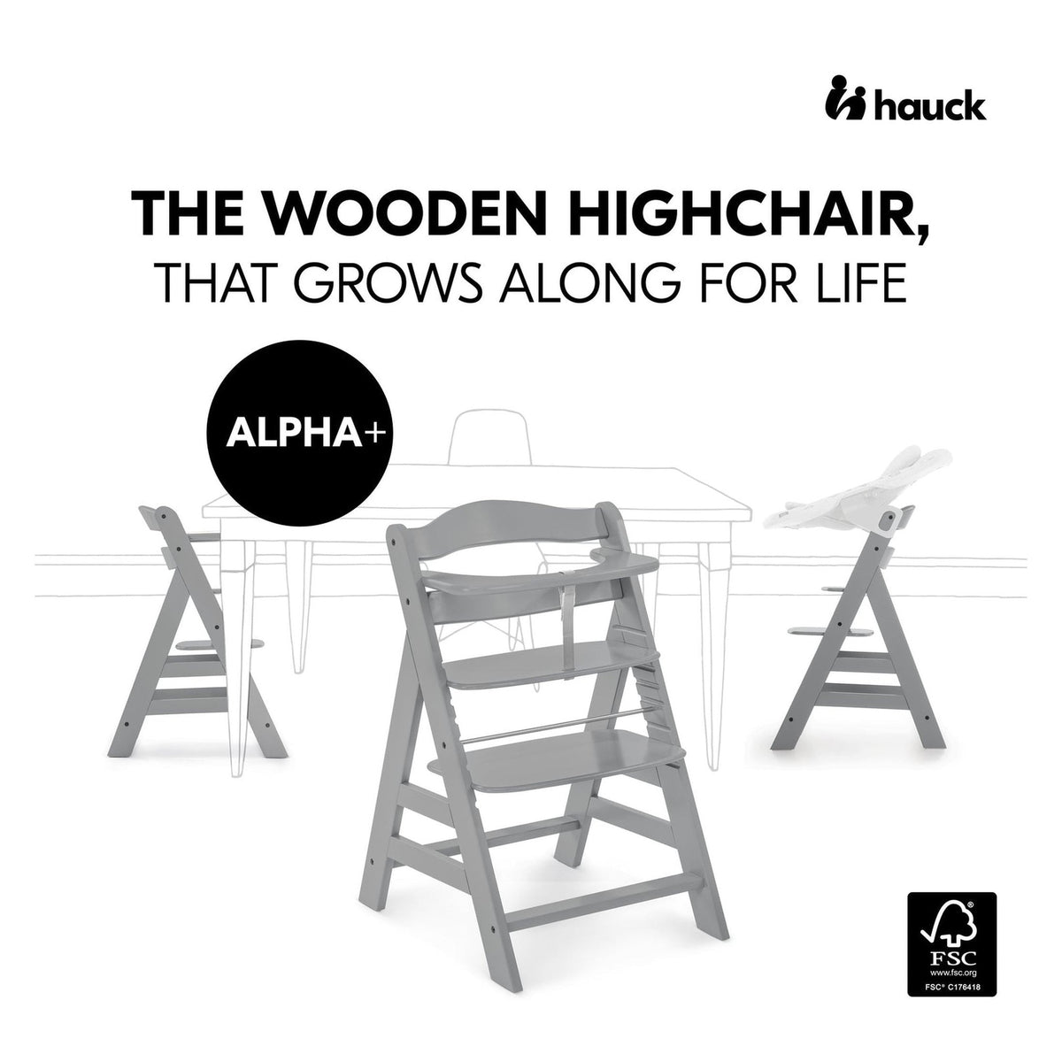 Hauck Alpha+ Premium Bundle Grey High Chair - Beech Grey