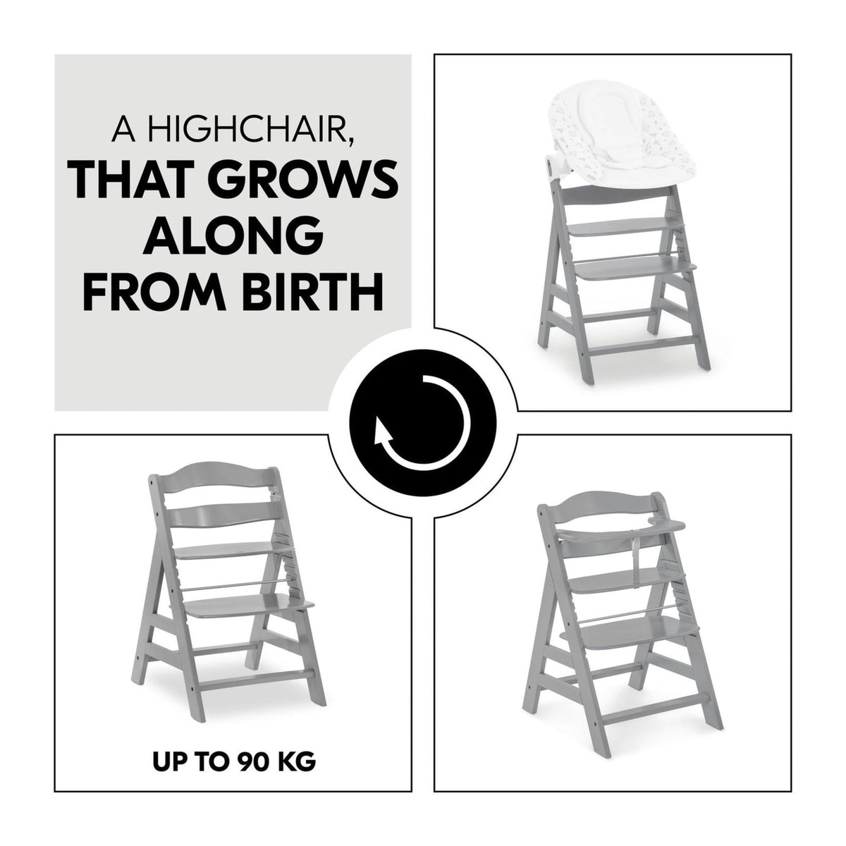 Hauck Alpha+ Premium Bundle Grey High Chair - Beech Grey