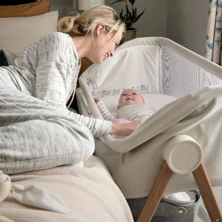 Mamas & Papas Lua Bedside Crib – Fawn Beige | Adjustable Co-Sleeping Crib