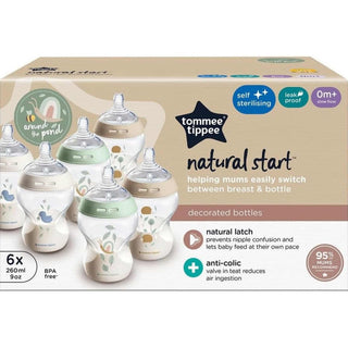 Tommee Tippee Natural Start Anti-Colic Baby Bottles 260ml – 6 Pack with Slow Flow Teats Pond Blue