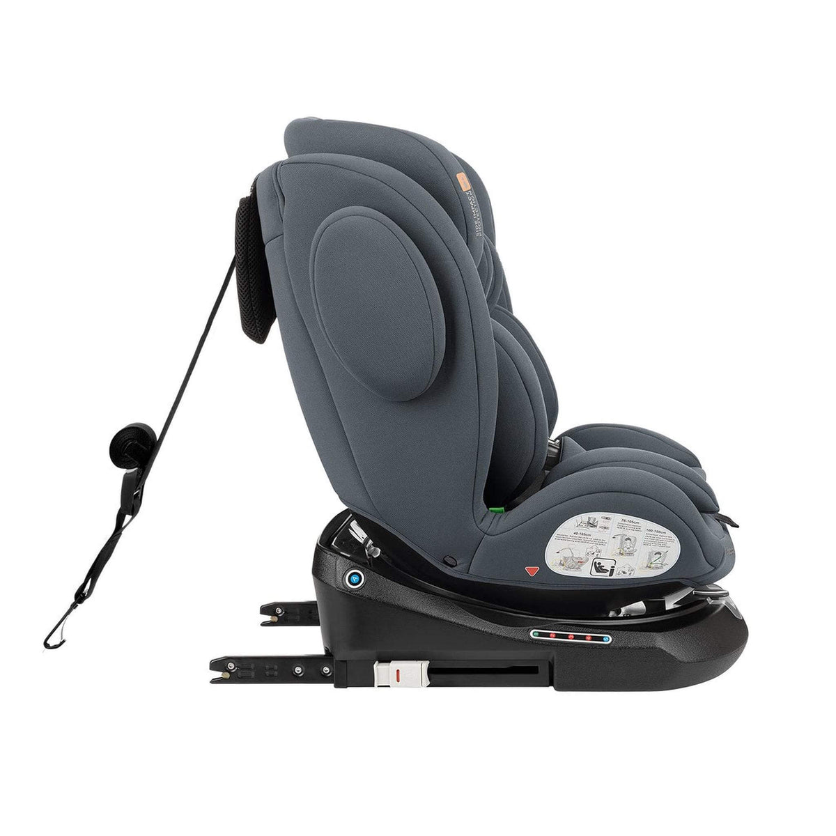 KikkaBoo i-Felix i-Size Car Seat ISOFIX 40-150 cm Dark Grey – side view with top tether