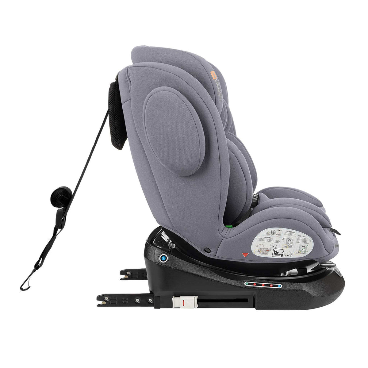 KikkaBoo i-Felix i-Size Car Seat ISOFIX 40-150 cm Light Grey – side view with top tether