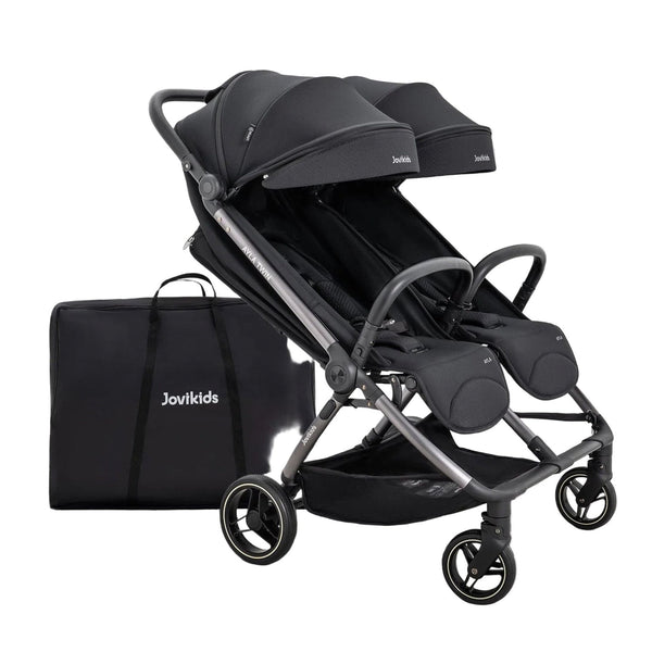 JoviKids Ayla Twin Pushchair – Lightweight Double Stroller with Compact Fold Black