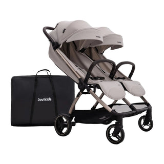 JoviKids Ayla Twin Pushchair – Lightweight Double Stroller with Compact Fold Beige