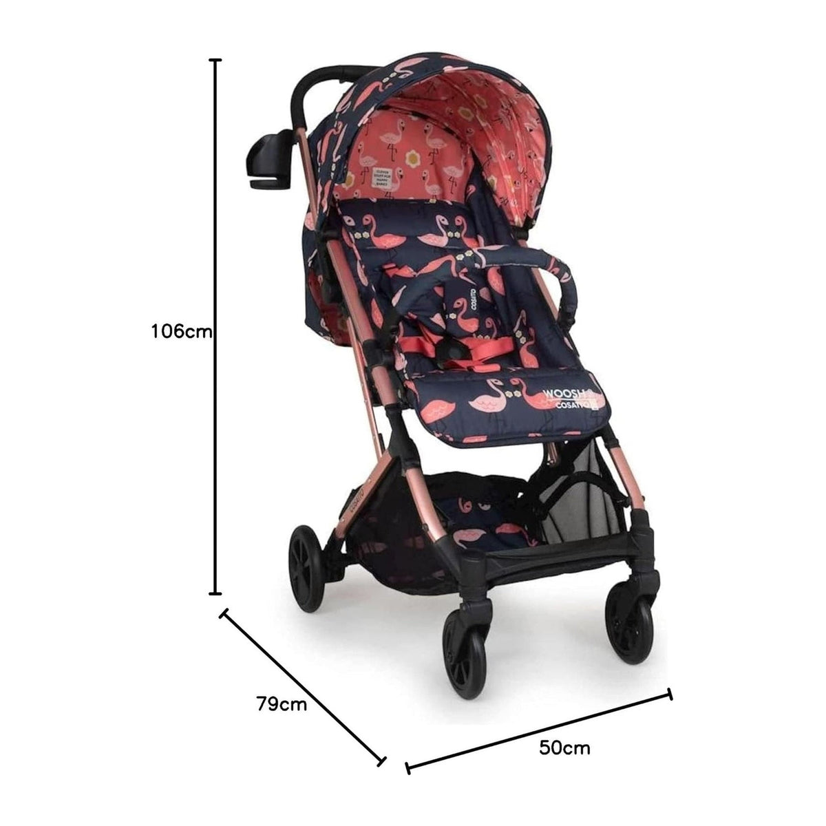 Cosatto Woosh 3 Pushchair – Compact & Lightweight - Pretty Flamingo