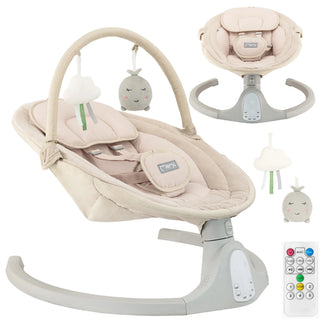 MoMi Kenani Baby Swing – Sand | Electric Rocker with Sounds 0–9kg