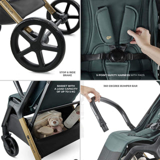 Kinderkraft Loom Stroller – Jade Green | Lightweight, Foldable Pushchair for Birth to 22kg