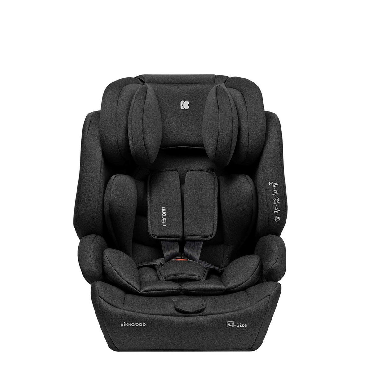 KikkaBoo i-Bronn i-Size Car seat ISOFIX 76-150 cm Black – front view with harness