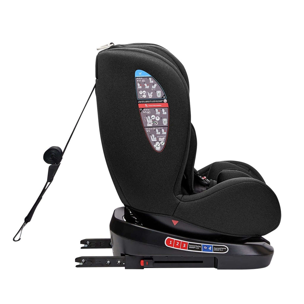 KikkaBoo i-Trip i-Size Car seat ISOFIX 40-150 cm Black – side view with top tether