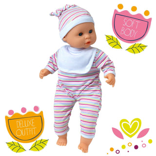 Dollsworld Baby Babble 38cm Soft Bodied Doll with 16 Baby Sounds & Sleeping Eyes - Ideal for Toddlers 18+ Months
