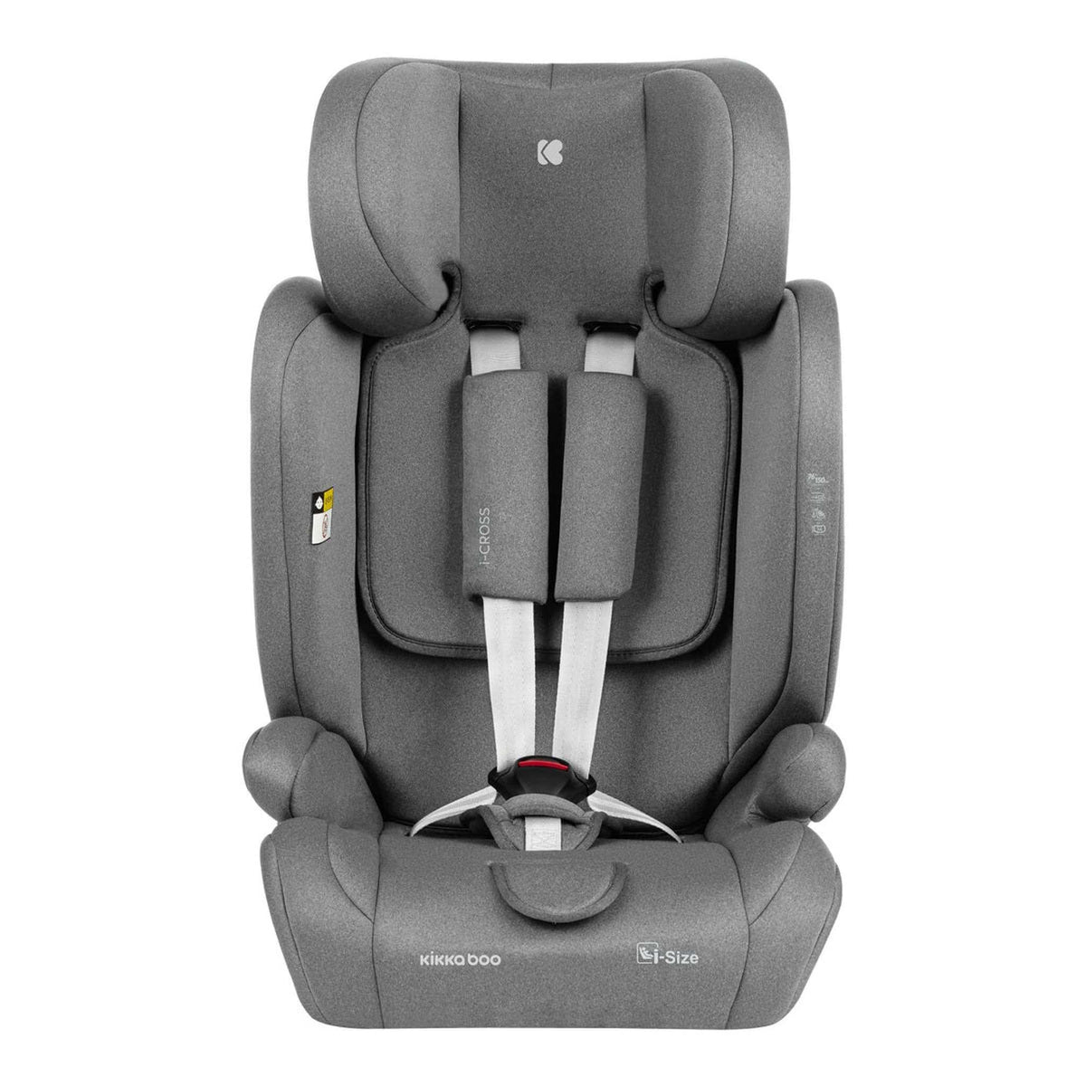 KikkaBoo i-Cross i-Size Car seat ISOFIX 76-150 cm Light Grey – front view, harness open