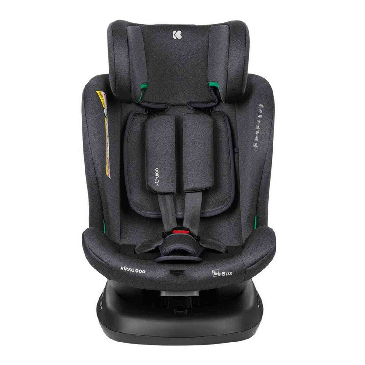 KikkaBoo i-Cruise Car Seat 40-150 cm i-Size ISOFIX Dark Grey – front view with harness