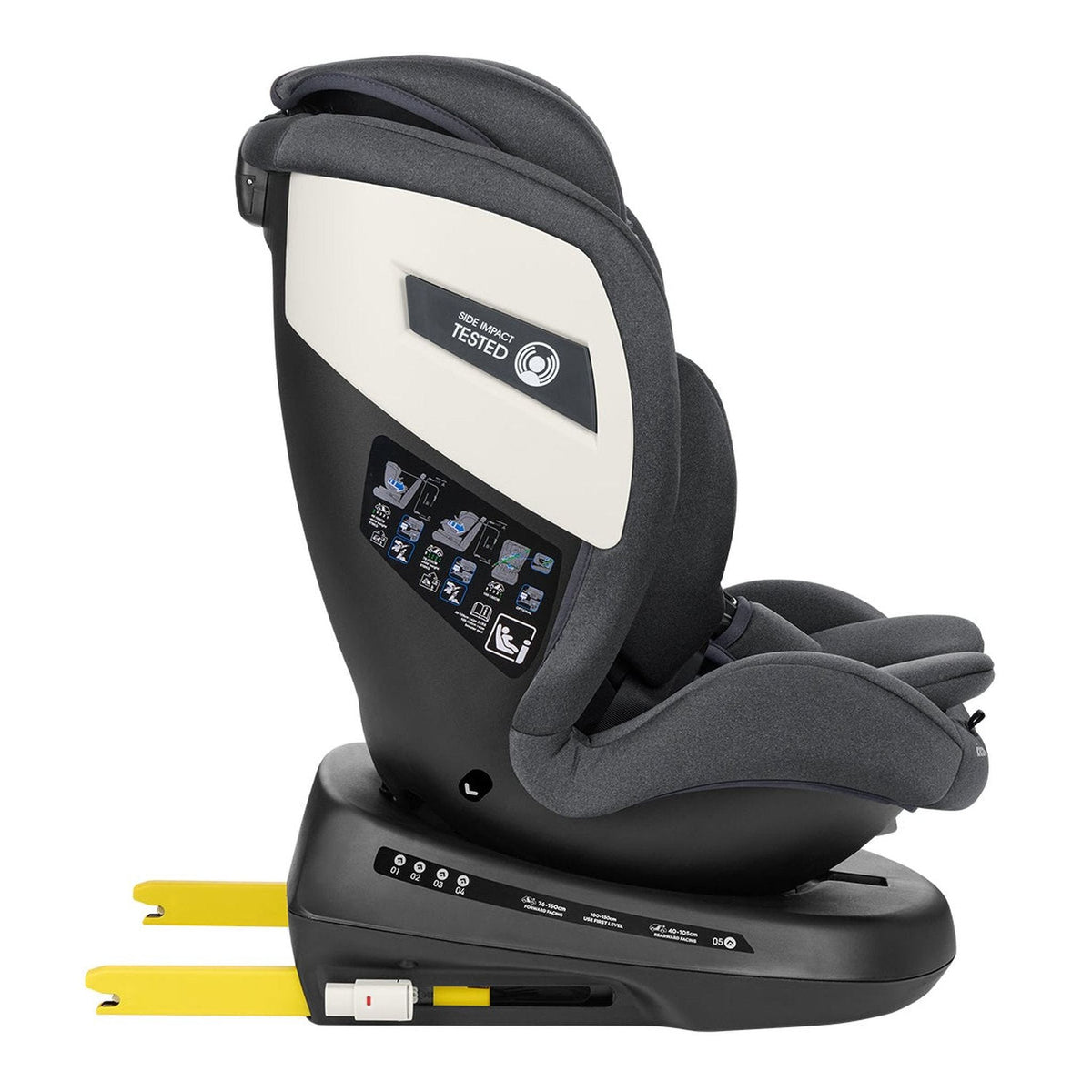 KikkaBoo i-Cruise Car Seat 40-150 cm i-Size ISOFIX Dark Grey – forward-facing side view