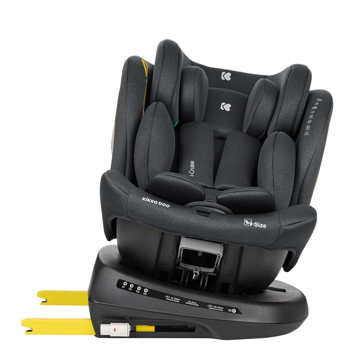 KikkaBoo i-Cruise Car Seat 40-150 cm i-Size ISOFIX Dark Grey – rotated, side view
