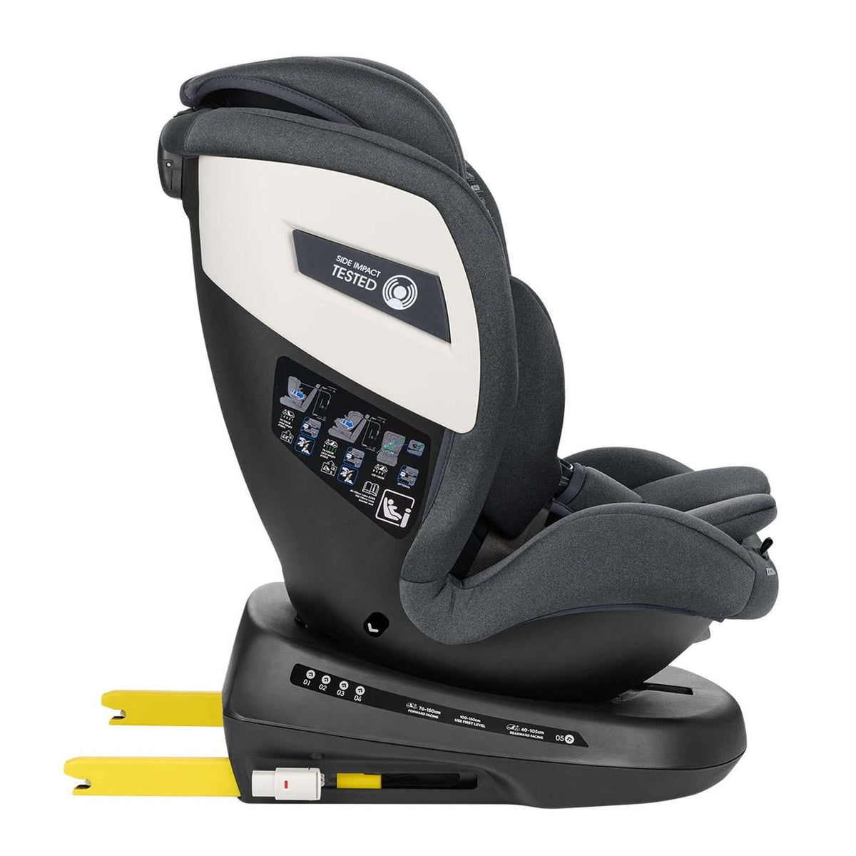 KikkaBoo i-Cruise Car Seat 40-150 cm i-Size ISOFIX Dark Grey – side view, reclined