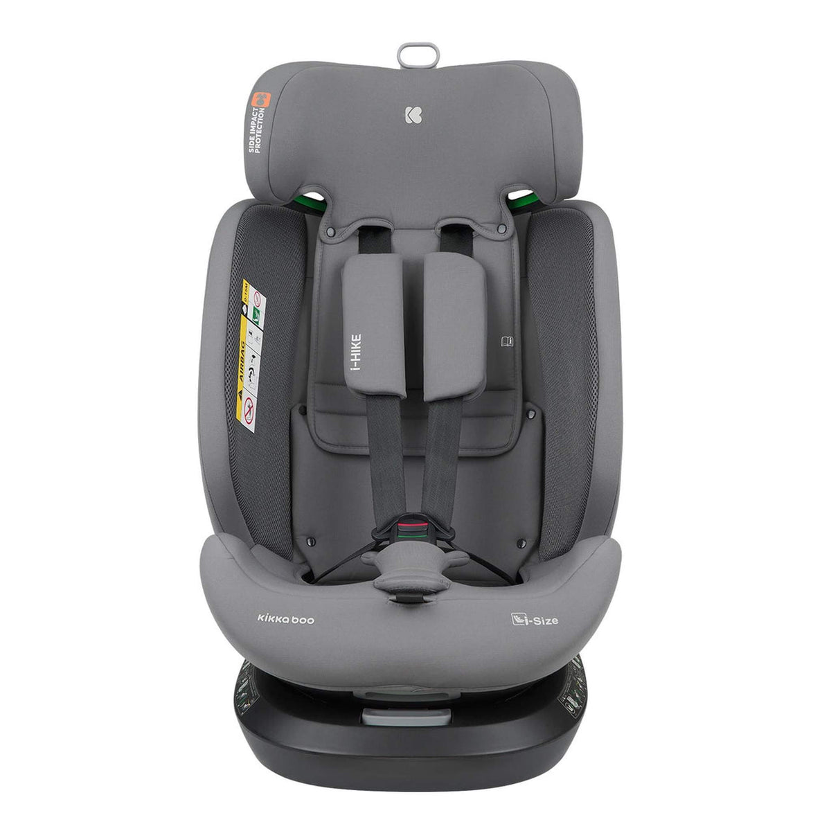 KikkaBoo i-Hike i-Size Car seat ISOFIX 40-150 cm Light Grey 2025 – front view with harness