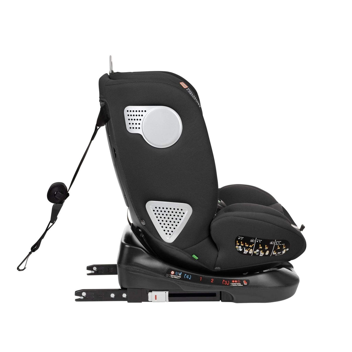 KikkaBoo i-Moove 360° Rotating Baby Child Car Seat i-Size With ISOFIX Black – side view with top tether