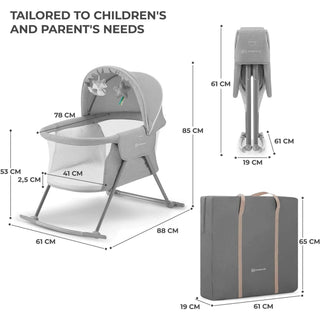 Kinderkraft Baby Crib 3 in 1 LOVI Cradle Travel Cot Rocker Portable - Grey
