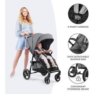 Kinderkraft Grande Plus Toddler Pushchair Pram Stroller Foldable up to 22kg Grey