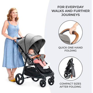 Kinderkraft Grande Plus Toddler Pushchair Pram Stroller Foldable up to 22kg Grey
