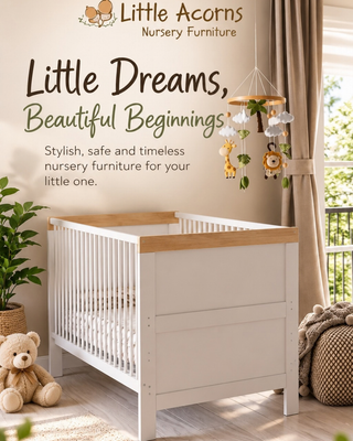 Little Acorns nursery furniture collection featuring a baby cot