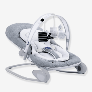 Chicco Hoopla Baby Bouncer – Grey | Adjustable Recline, Toy Bar, Folds Flat | Birth to 18kg