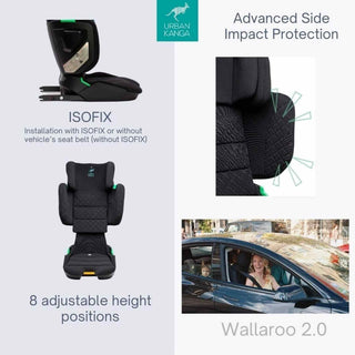 Urban Kanga Wallaroo 2 Car Seat Booster Portable & Foldable ISOFIX i-Size, Black