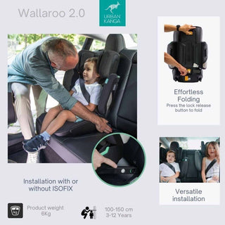 Urban Kanga Wallaroo 2 Car Seat Booster Portable & Foldable ISOFIX i-Size, Black