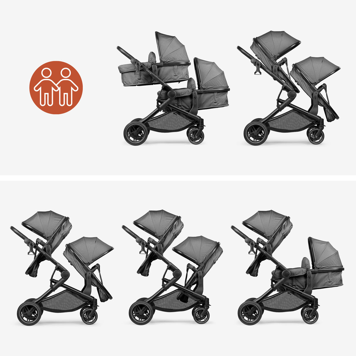 Hauck Atlantic Twin seat and carrycot configurations